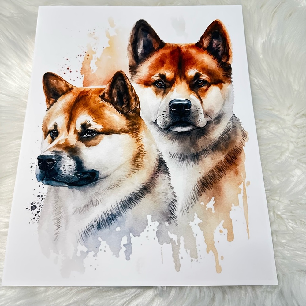 Watercolor American Akita Dogs Portrait Wall Art Illustration Print Unframed - Picture 10 of 10